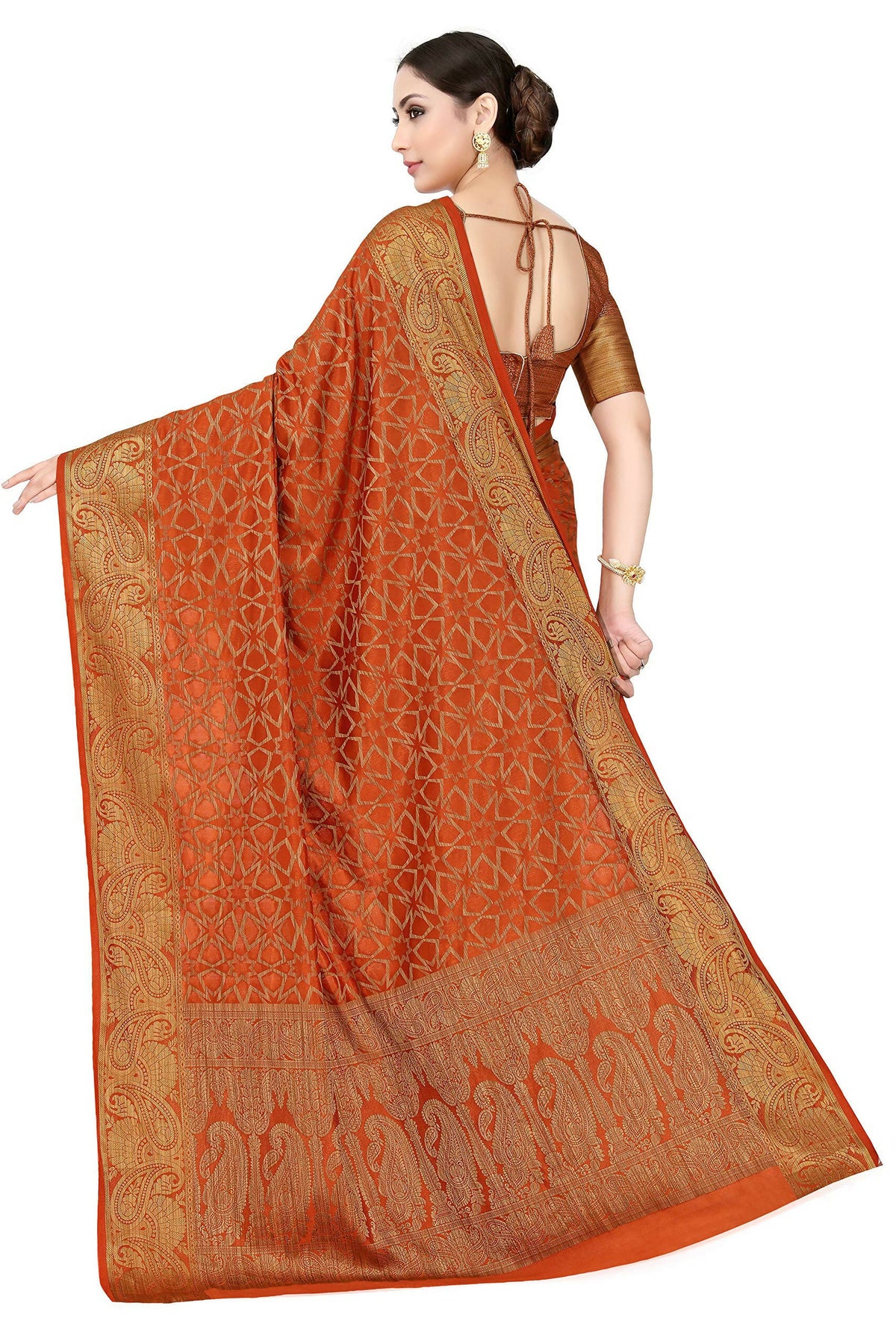 Mimosa Women's Rust Orange Patola Art Silk Saree | Grocsy