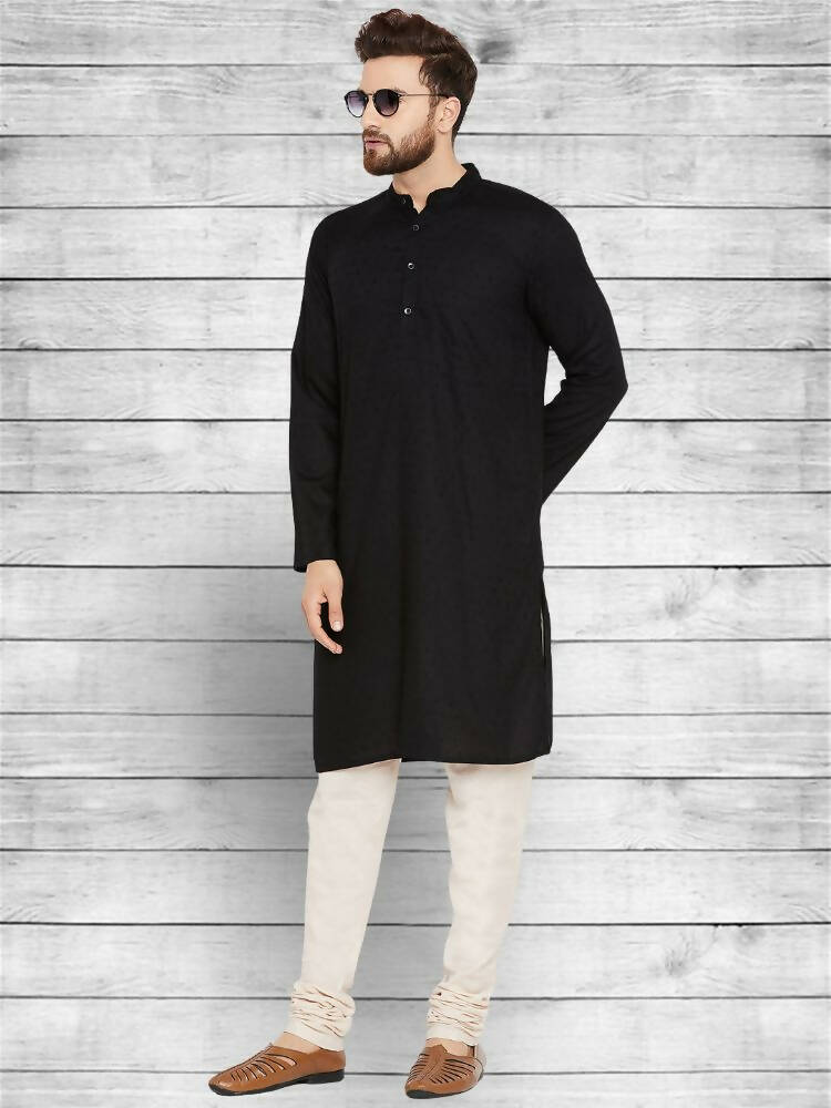 Even Apparels Pure Cotton Black Kurta - Black | Grocsy