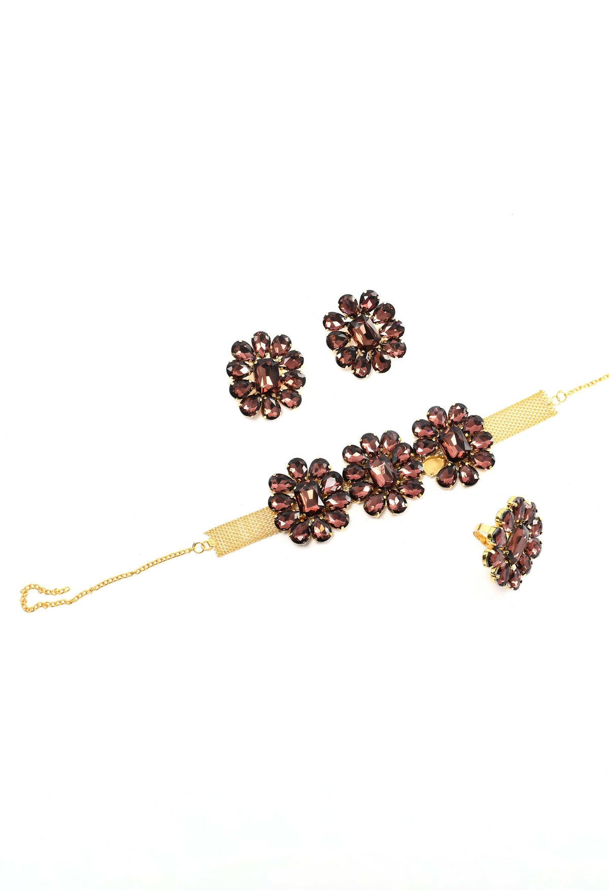 Mominos Fashion Joharkamal Gold-Polished Brass Finish Stone Choker For Women & Girls (Brown) | Grocsy
