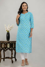 Alvano Printed Straight Kurta for Women and Girls Rayon (Lightblue) | Grocsy