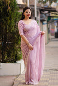 Pink Pure Chiffon Woven Design Saree with Unstitched Blouse - A2M | Grocsy