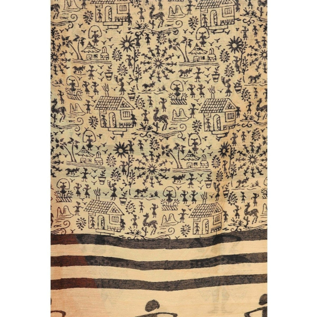 A R Silk Women's Block Print Chanderi Cotton Dark Golden Dupattas and Chunnis | Grocsy