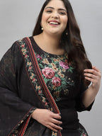 Sztori Plus Size Floral Printed Regular Straight Kurta with Palazzos & With Dupatta | Grocsy