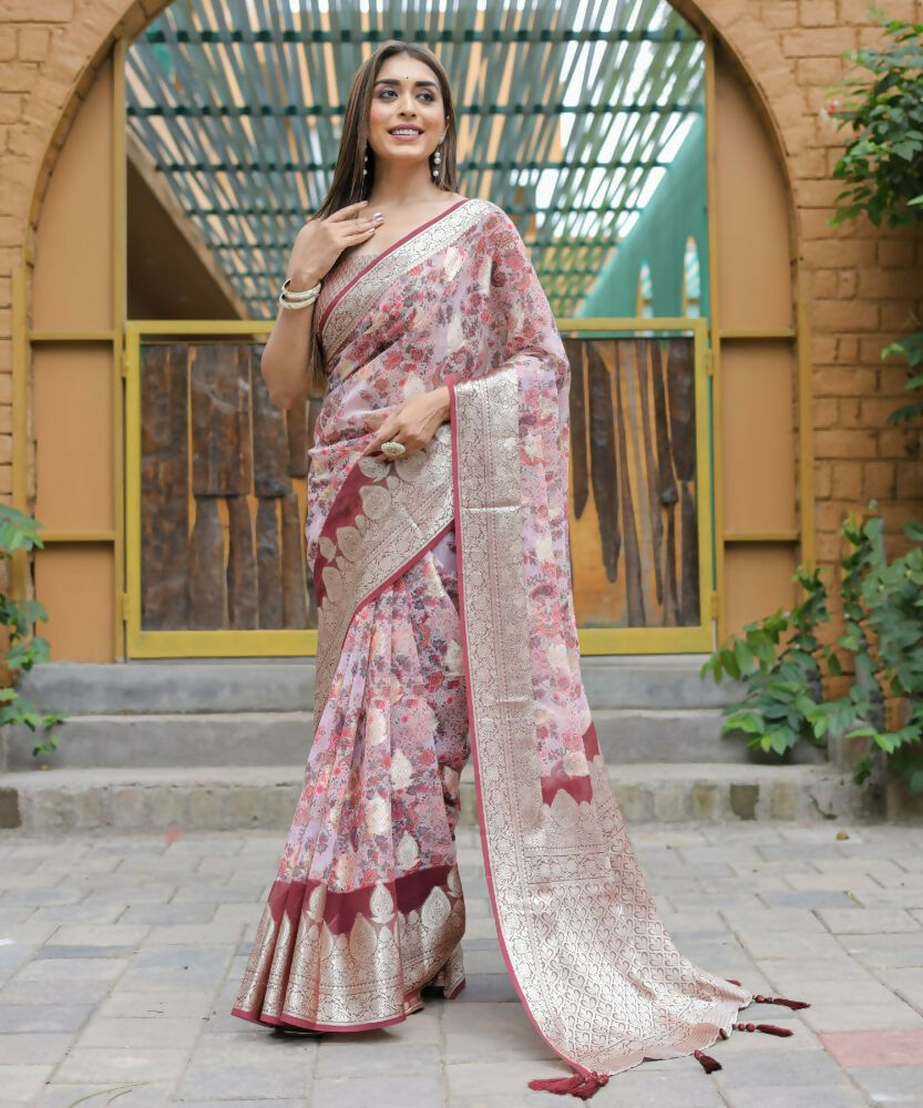 Vamsee Dhruvini Baby Pink Georgette Saree | Grocsy