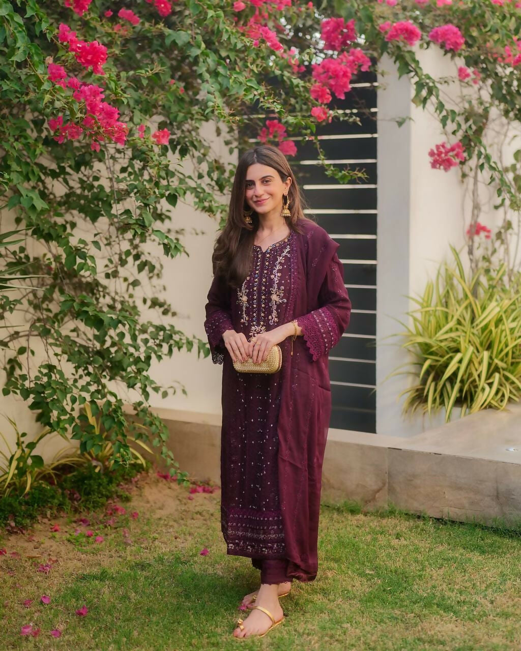 Joban Fashion Wine Georgette Embroidery Sequence Work Readymade Kurta Set | Grocsy