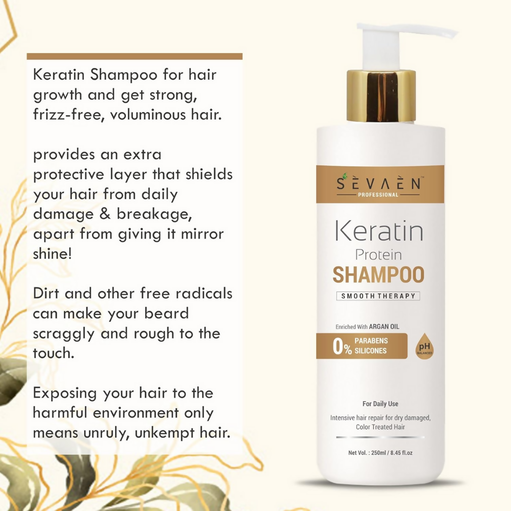 Sevaen Keratin Smooth Shampoo & Keratin Smooth Conditioner & Hair Serum | Grocsy