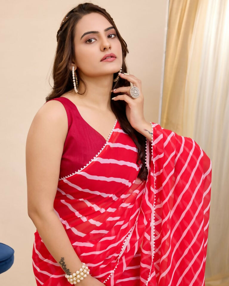 Red Georgette Designer Printed Ready To Wear Saree - Ibiza | Grocsy