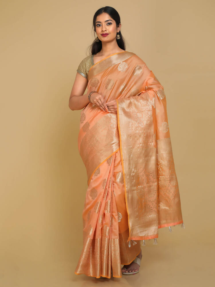 Kalamandir Floral Light Orange Silk Blend Saree | Grocsy