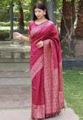 DEIANA'S Beautiful Designer Golden zari Soft Lichi Silk Saree - Maroon | Grocsy