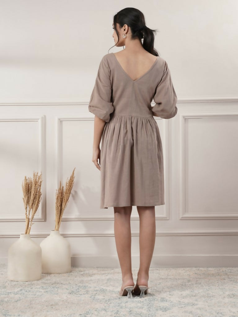 Joban Fashion Women's Brown Cotton V-Neck Dress | Grocsy