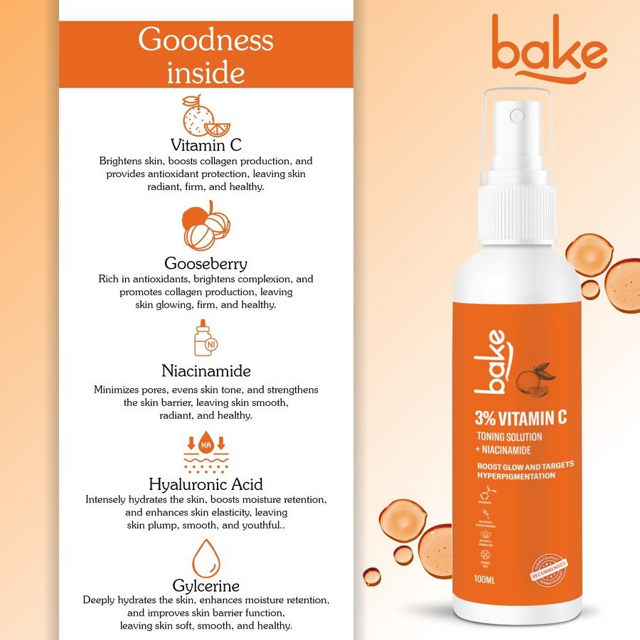 Bake 3% Vitamin C Toner With Niacinamide For Brightening & Glowing Skin | Grocsy
