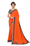 Vamika Orange Chiffon Mirror Work Saree | Grocsy