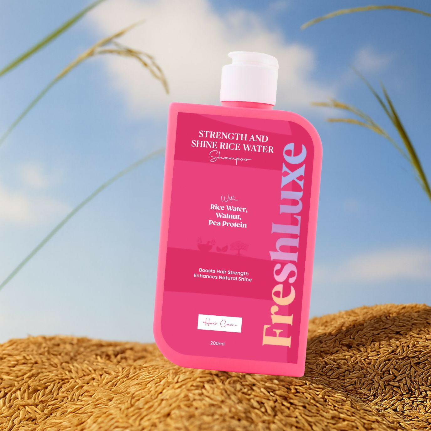 FreshLuxe Strength & Shine Shampoo Rice Water, Walnut Oil & Pea Protein For Damaged Hair & Reduce Split Ends | Grocsy