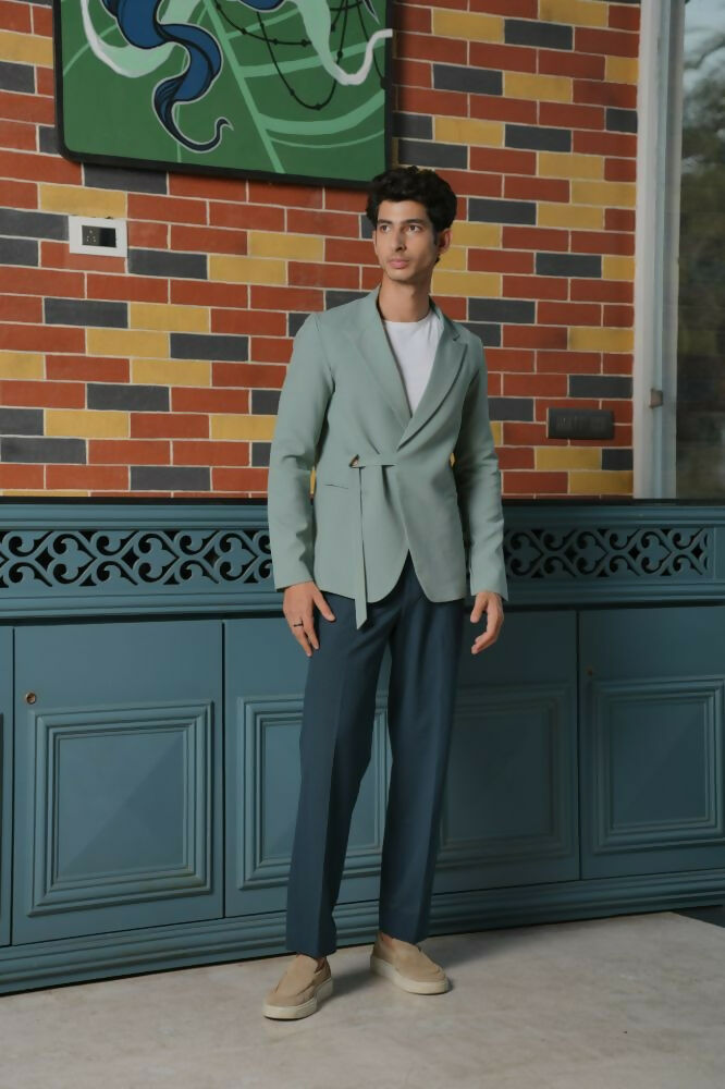 Soft Gray Asymmetric Blazer Set by Hilo Design | Grocsy