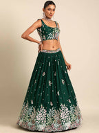 House of Panchhi Green Georgette Sequins and thread embroidery Lehenga choli & Dupatta | Grocsy