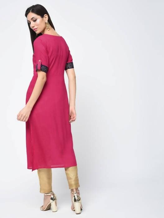 Aniyah Rayon Block Printed Straight Kurta In Magenta Color (AN-113K) | Grocsy
