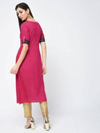 Aniyah Rayon Block Printed Straight Kurta In Magenta Color (AN-113K) | Grocsy