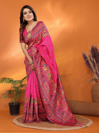 Joban Fashion Rani Pink Meena Weaves Pashmina Sarees | Grocsy