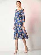 Myshka Women's Blue Printed Dress | Grocsy