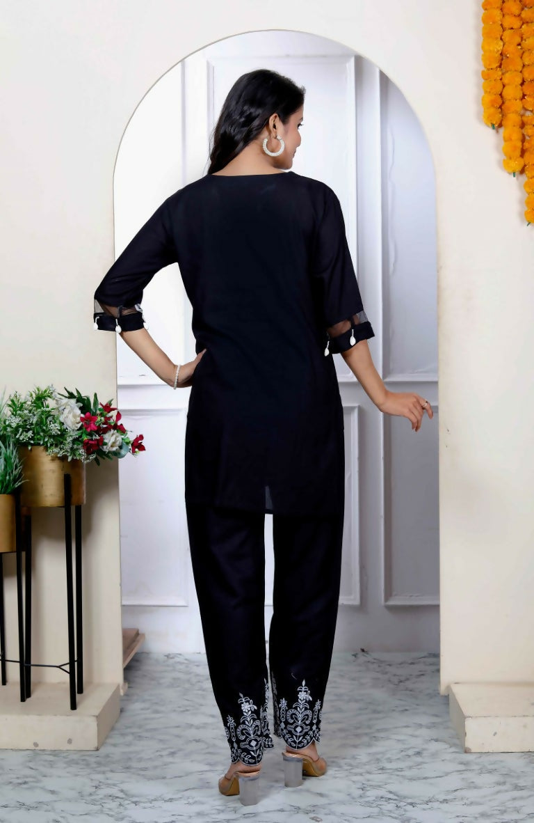 Miravan Women's Solid Black Rayon Co-Ord Set | Grocsy