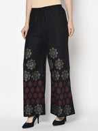 Aniyah Rayon Black Color Block Print Flared Slip-On Palazzo (AN-188K) | Grocsy