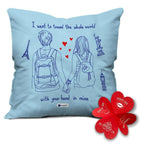 Indigifts Valentine Gifts For Girlfriend Travel Quote Blue Cushion Cover With Filler | Grocsy