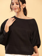 BohoJazz Style The Way You Want Kimono Sleeves Black Linen Top | Grocsy