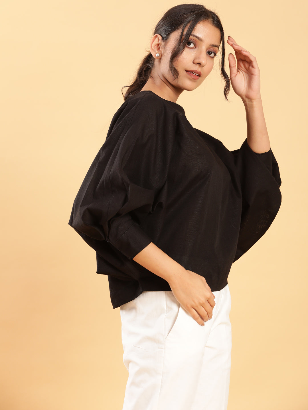 BohoJazz Style The Way You Want Kimono Sleeves Black Linen Top | Grocsy
