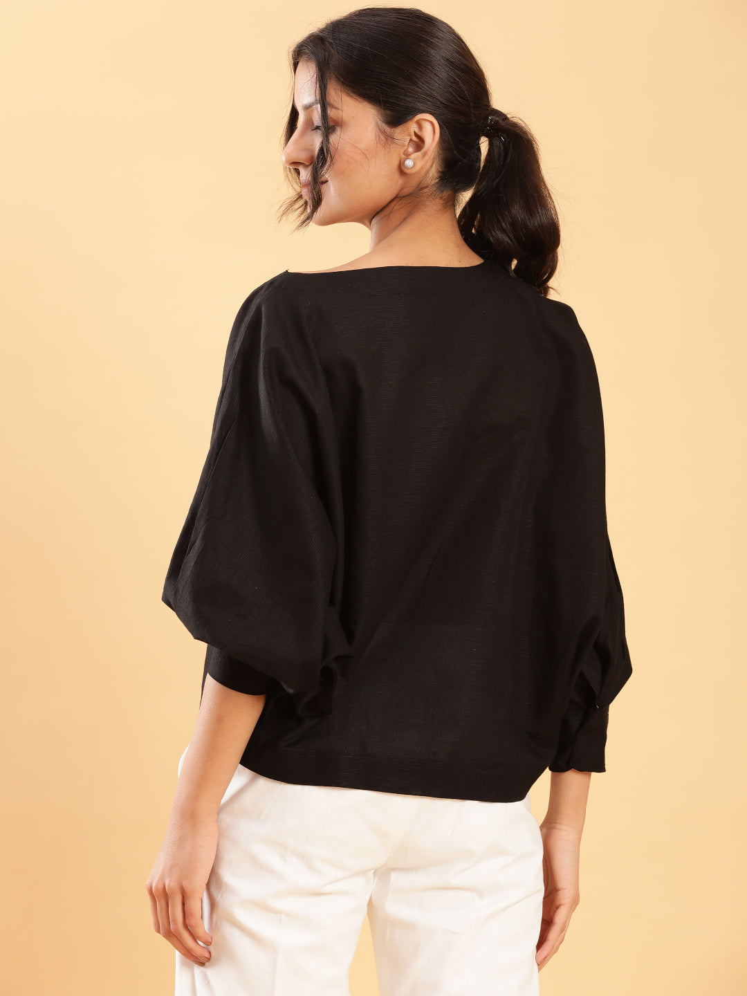BohoJazz Style The Way You Want Kimono Sleeves Black Linen Top | Grocsy