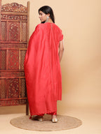 BohoJazz Nazm Embroidered Kimono Sleeves Kurta with Banarasi Pants and Dupatta - Red | Grocsy