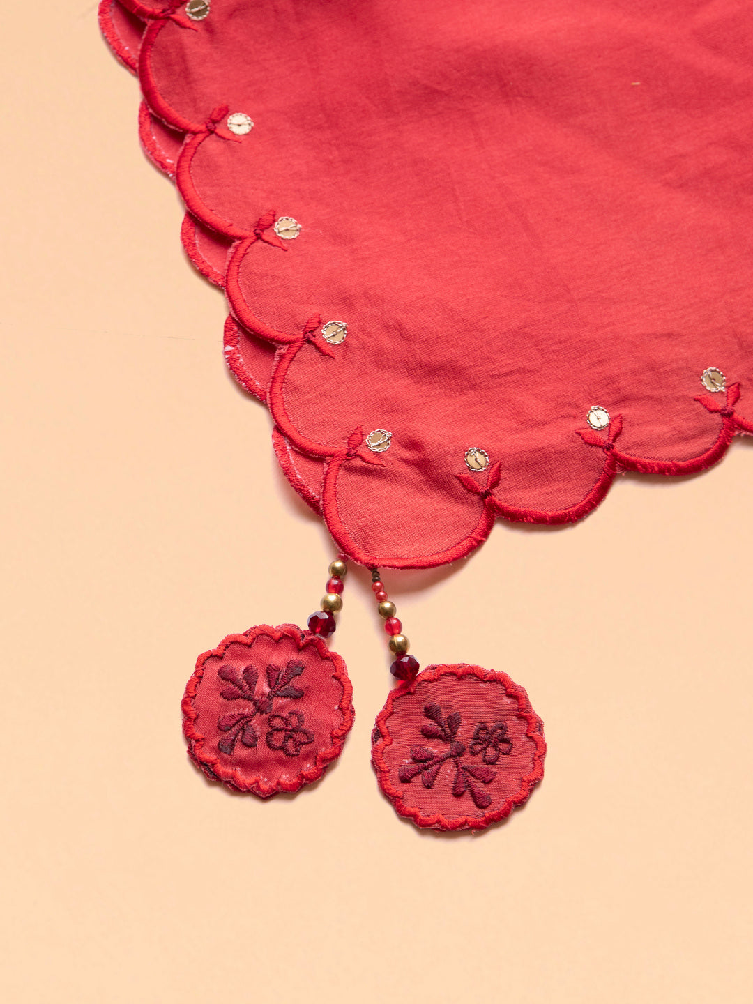 BohoJazz Nazm Embroidered Kimono Sleeves Kurta with Banarasi Pants and Dupatta - Red | Grocsy