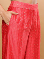 BohoJazz Nazm Embroidered Kimono Sleeves Kurta with Banarasi Pants and Dupatta - Red | Grocsy