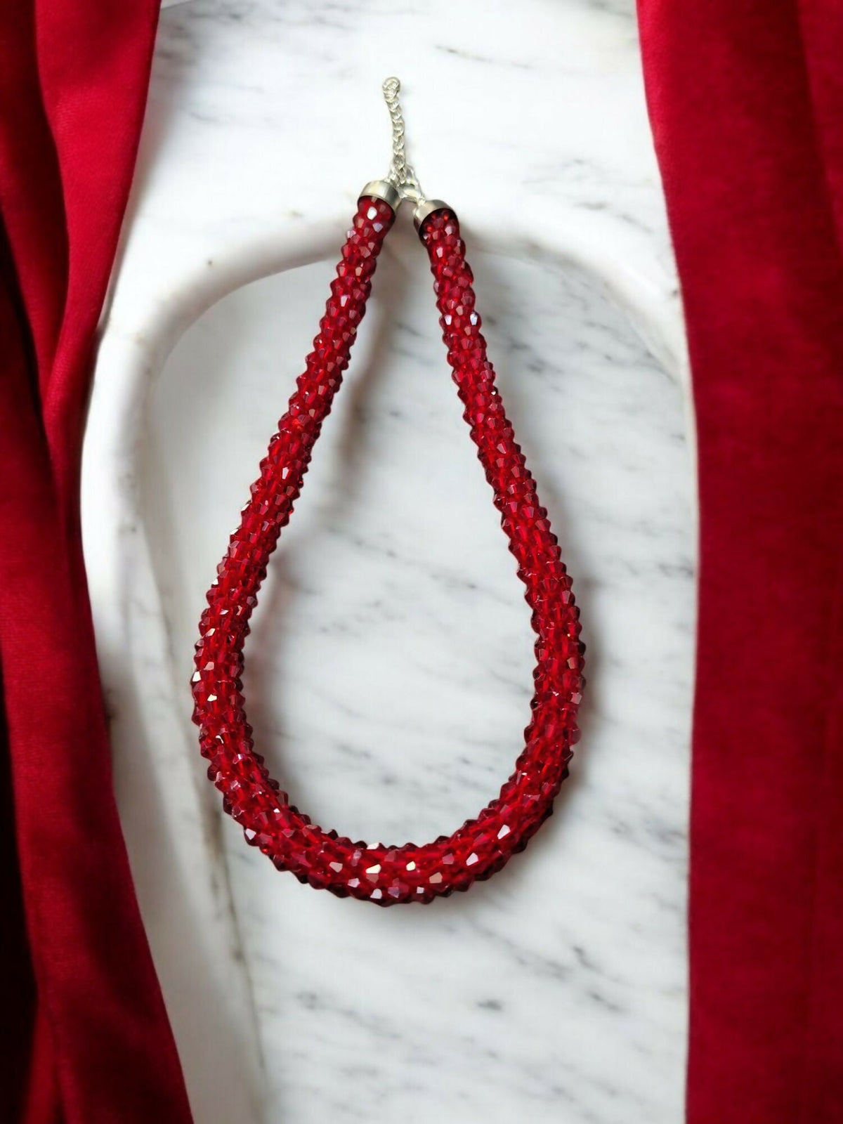 Inhanns Noor-E-Jalwa – Handmade Crystal Bead Necklace -Adjustable - Maroon Only Necklace | Grocsy