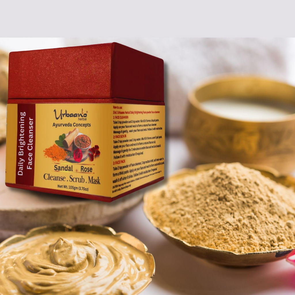 Urbaano Herbal Ayurveda Concepts Face Brightening Cleanser, Scrub, Mask 3-in-1 Instant Glow | Grocsy