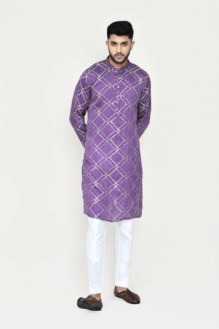 Joban Fashion Purple Colored Silk With Sequence Work Fabric Kurta With Straight Fit Pant | Grocsy