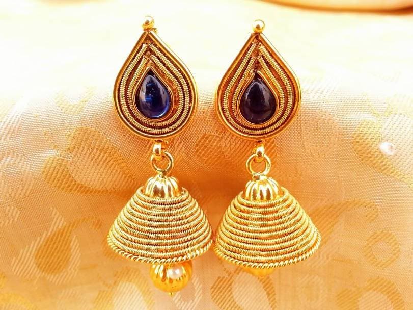 Metallic Blue Kemp Jhumkas | Grocsy