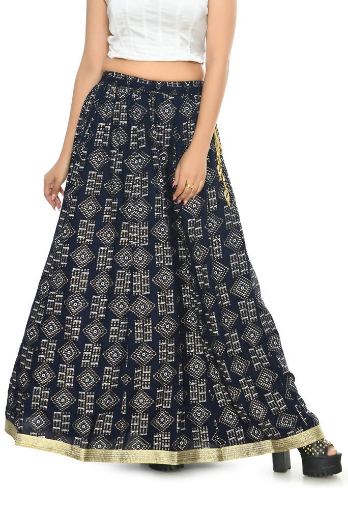 Mominos Fashion Moeza Cotton Navy Blue Printed Lehenga (Lancha) | Grocsy