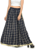 Mominos Fashion Moeza Cotton Navy Blue Printed Lehenga (Lancha) | Grocsy