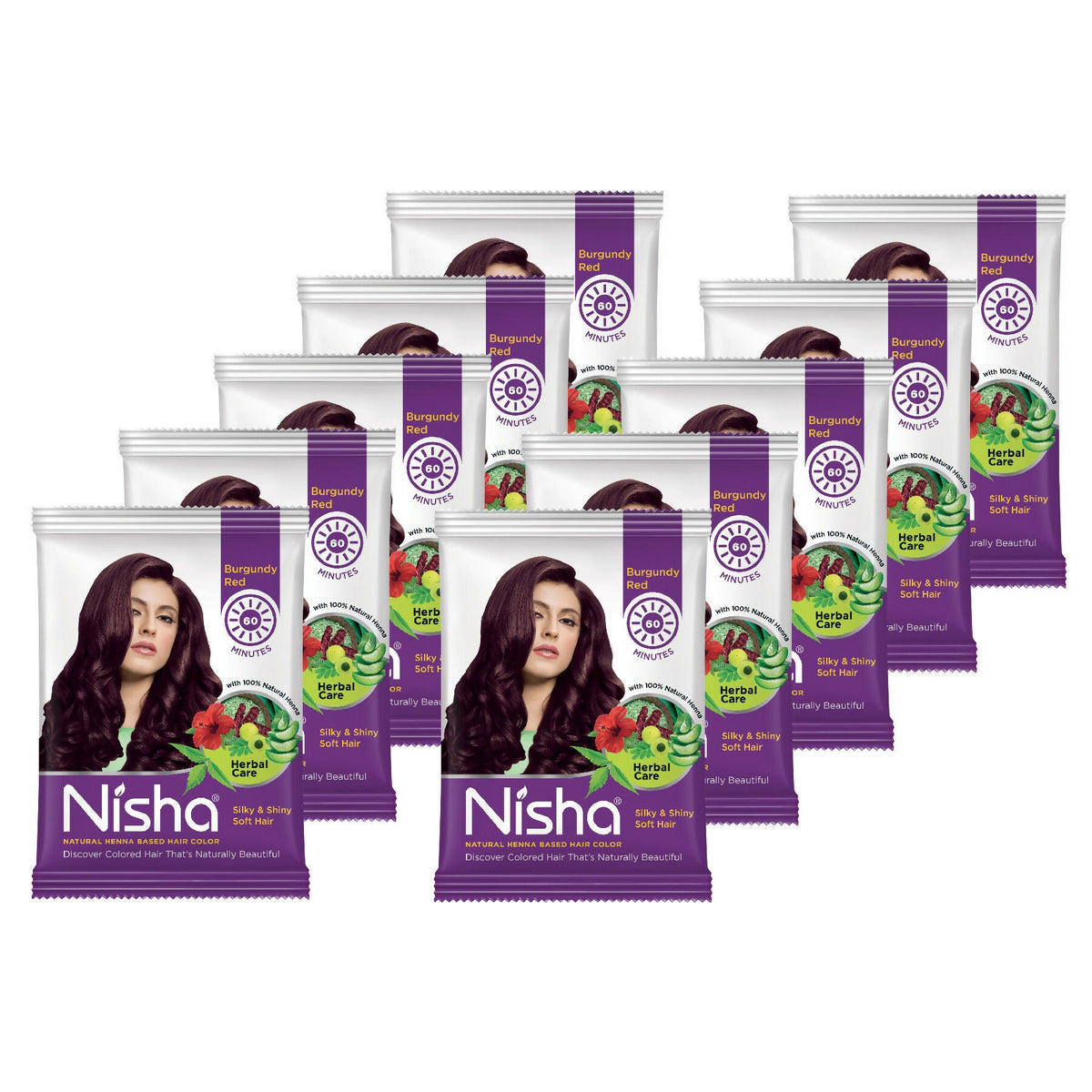 Nisha Henna Based Hair Colour for Women & Men Burgundy Red (Pack of 10) | Grocsy