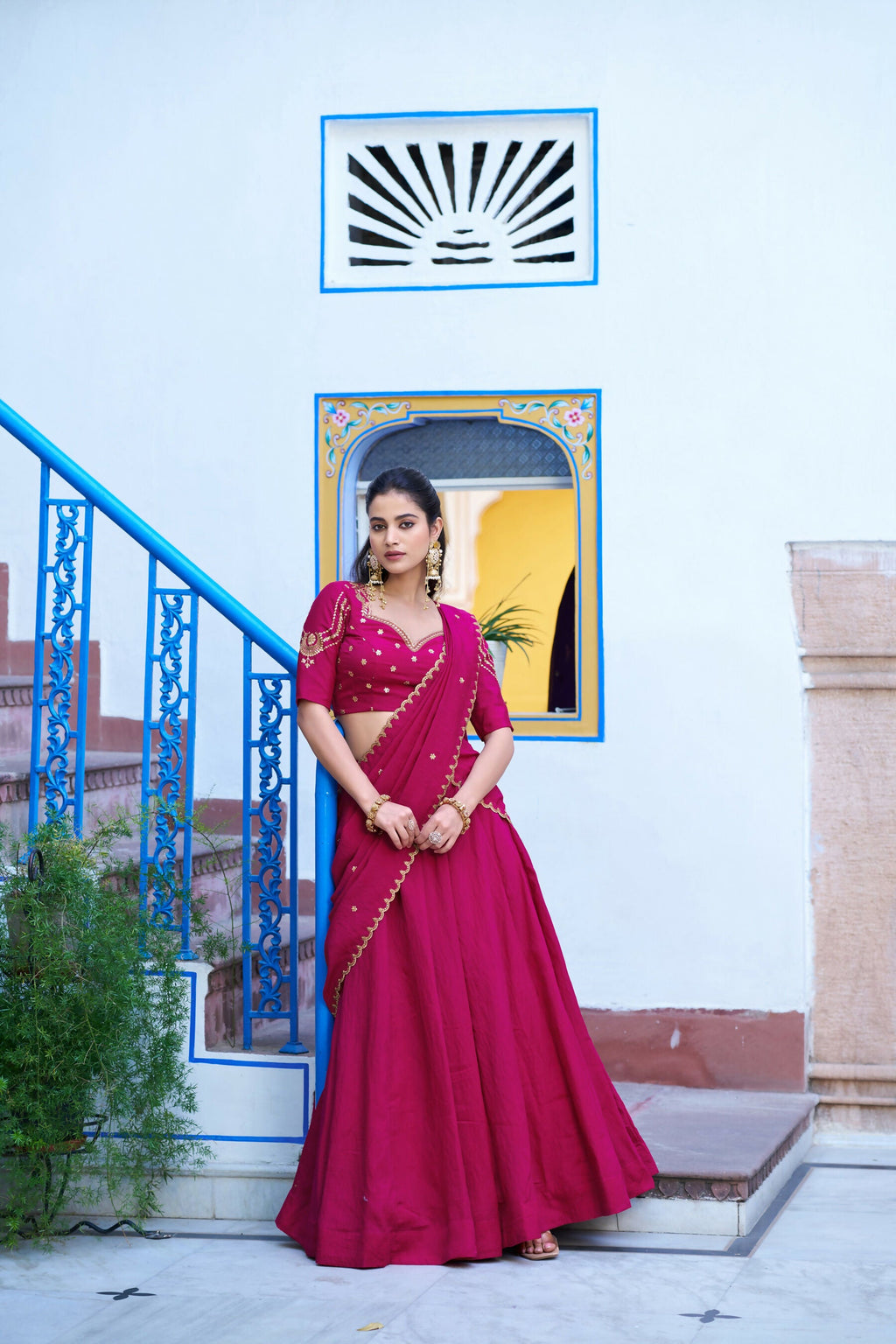 Lorenvalley Fashion Ranipink NC Silk Plain Lehenga Embroidery Work Choli with Dupatta | Grocsy