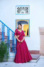 Lorenvalley Fashion Ranipink NC Silk Plain Lehenga Embroidery Work Choli with Dupatta | Grocsy