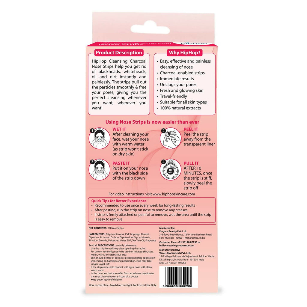HipHop Skin Care Cleansing Charcoal Nose Strips For Blackheads, Whiteheads Remover, Pore Cleanser, with Natural Extracts | Grocsy