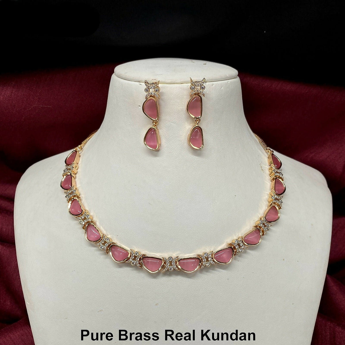 Pink Kundan Necklace Set By House of Ree - Swadesiicart