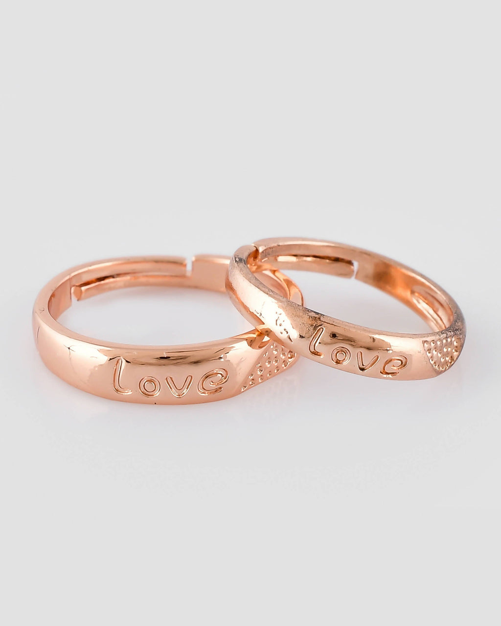 VOJ Stainless Steel Cubic Zirconia Gold-Polished Adjustable Couple Ring Set | Grocsy