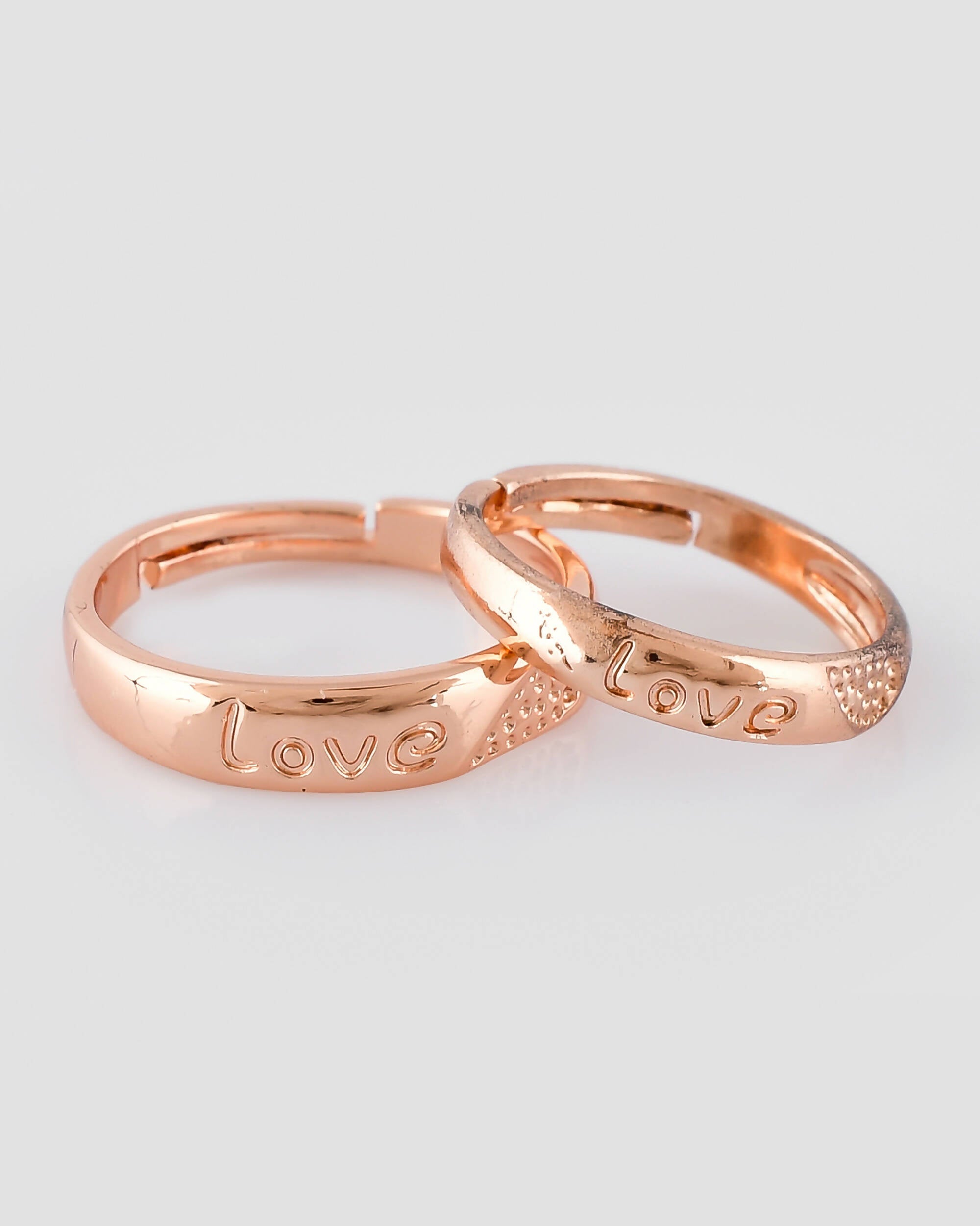 VOJ Stainless Steel Cubic Zirconia Gold-Polished Adjustable Couple Ring Set | Grocsy