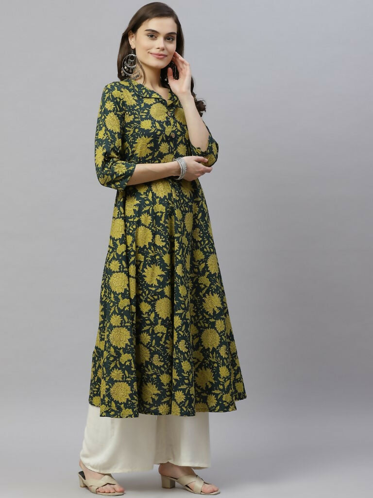 Miravan Women's Pure Cotton Floral Printed Anarkali Kurtas | Grocsy