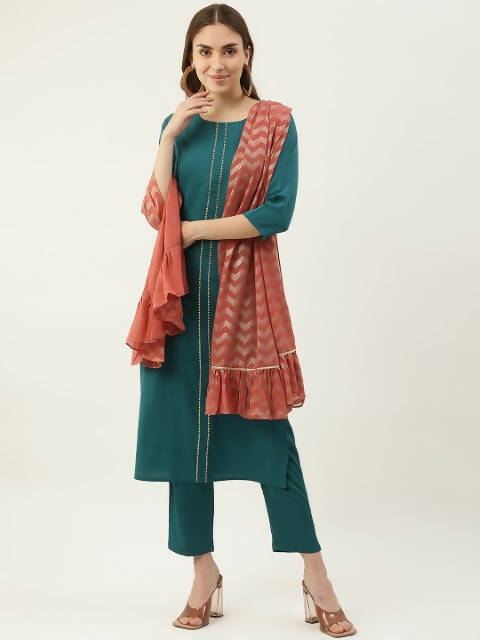 FIORRA Women's Rama Poly Crepe Straight Kurta Pant With Dupatta | Grocsy