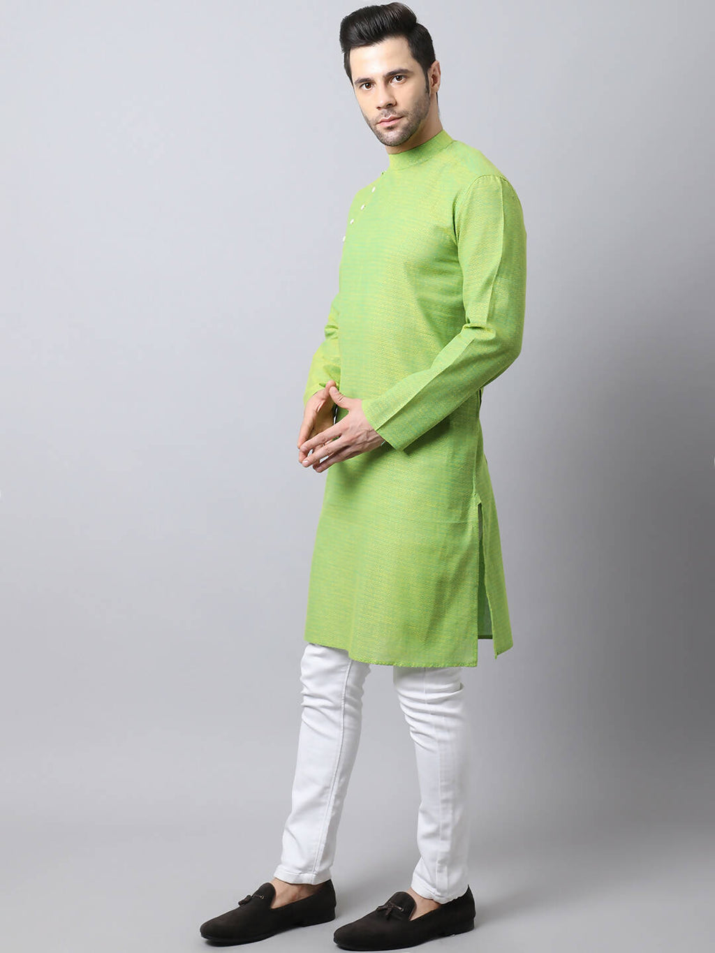 Even Apparels Green Pure Cotton Men's Kurta With Side Placket (SLD1193) | Grocsy