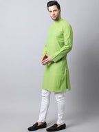 Even Apparels Green Pure Cotton Men's Kurta With Side Placket (SLD1193) | Grocsy