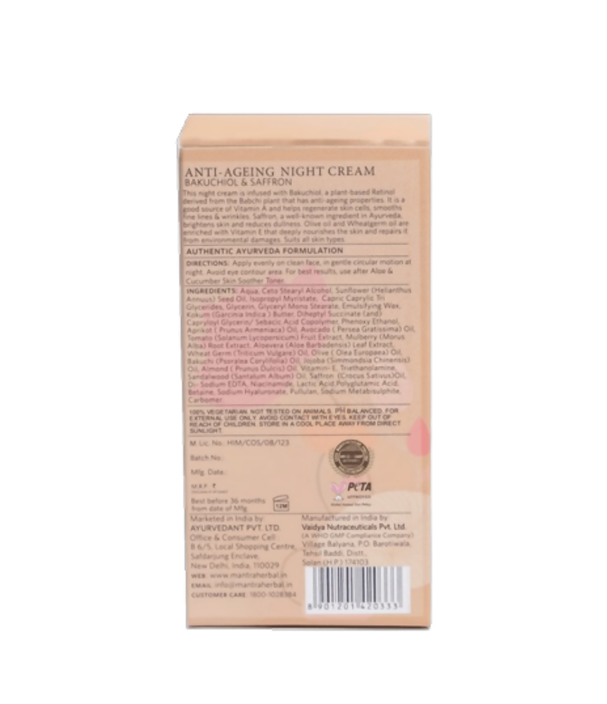 Mantra Herbal Anti-Ageing Night Cream Bakuchiol & Saffron | Grocsy